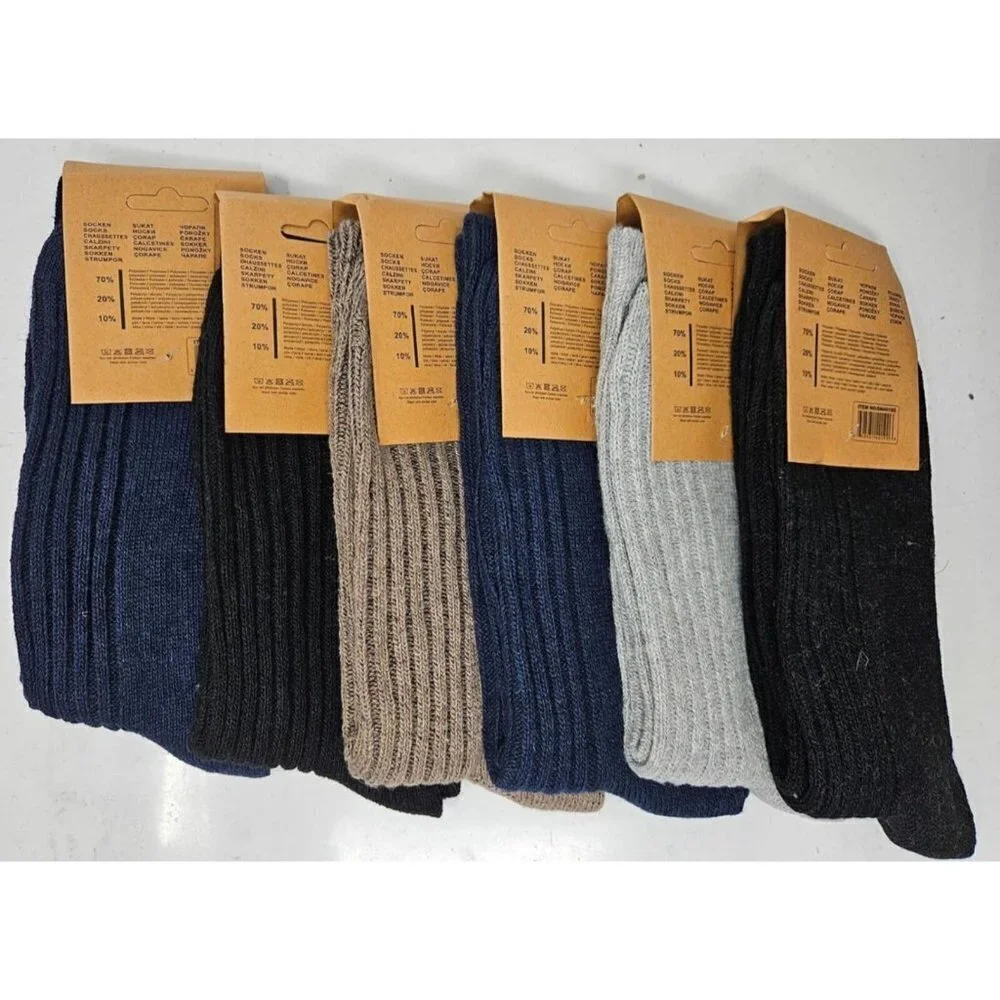 Men Wool Blend Socks, Norweger Warm Winter Boot Casual Thermal Crew Sox, 6 Pairs